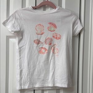 J. Crew White Tee with Pink Seashell Design